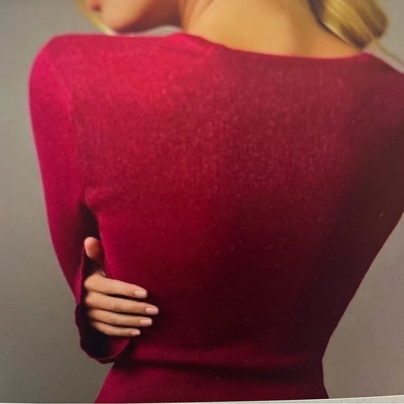 Anthropologie, NWT,‎ MAEVE square neck, bell sleeve sweater, raspberry sparkle L - Picture 3 of 6